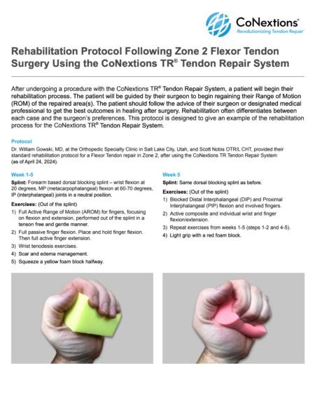 Rehabilitation Protocol Following Zone 2 Flexor Tendon Surgery Using the CoNextions TR<sup>®</sup> Tendon Repair System