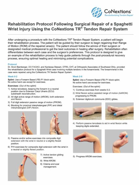 Rehabilitation Protocol Following Surgical Repair of a Spaghetti Wrist Injury Using the CoNextions TR<sup>®</sup> Tendon Repair System